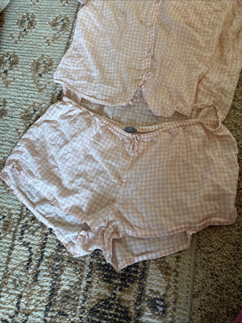 aerie Pink Gingham Pajama Set - Button-Up Top & Drawstring Shorts - Picture 4 of 5